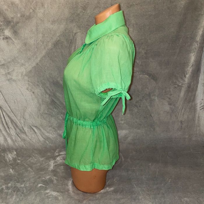 Przewiewna koszula bawełna bluzka zielona krótki rękaw wiązana