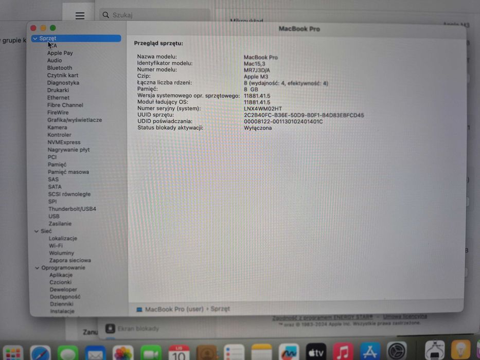 Apple MacBook Pro 14 A2918 M3 8GB 512GB SSD 14,2" Liquid Retina 2023