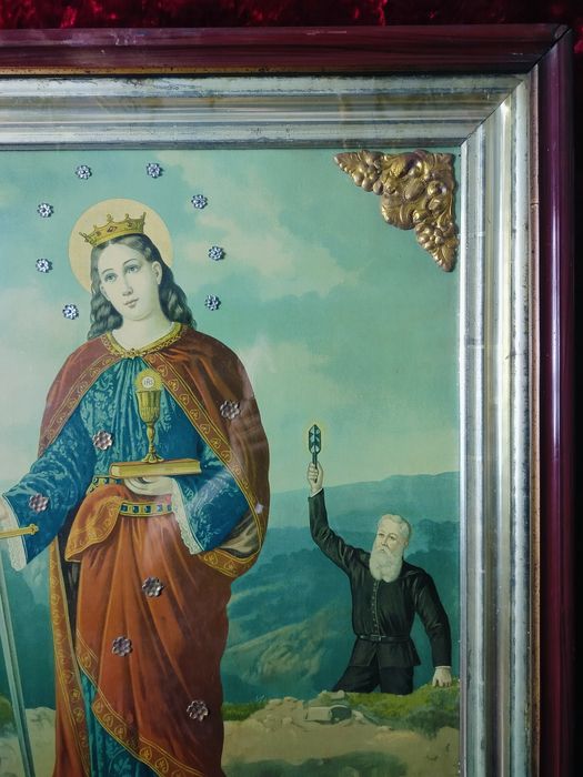 Święta Barbara piekny stary duzy obraz oleodruk