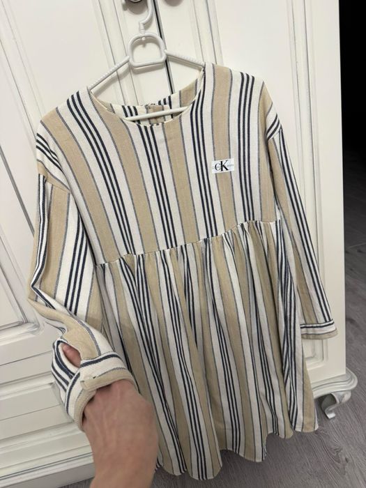Calvin klein плаття сукня льон бежева полоску жилетка рубашка комбез