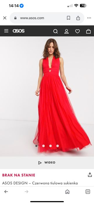 Przepiękna suknia balowa studniowkowa asos neonowa czerwień