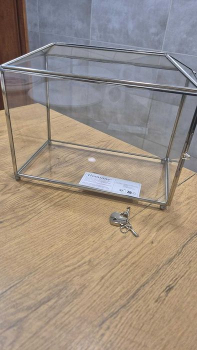 Duże szklane pudełko na karty ślubne 26 cm z otworem i zamkiem