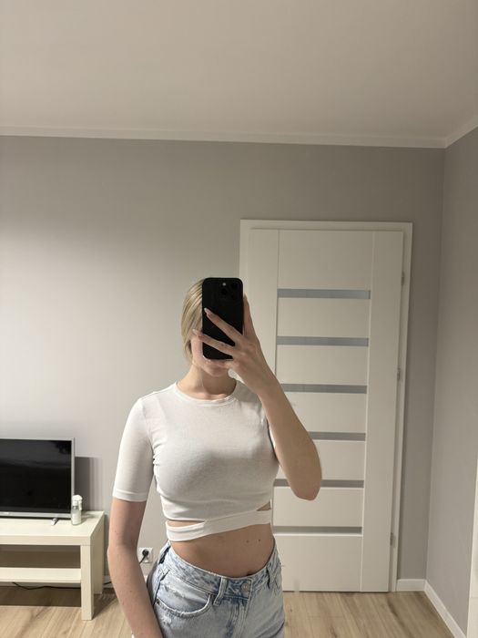 Crop top biały damski z krótkim rękawem