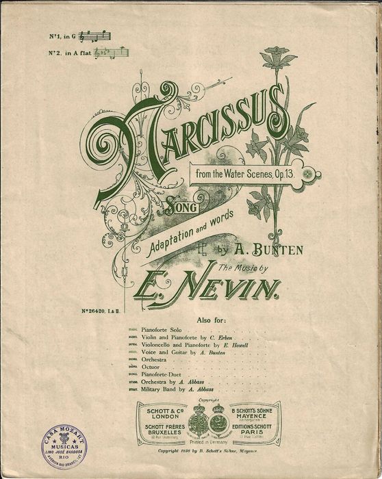 Partitura Antiga Para Piano "Narcissus" - E. Nevin (Ed. Schott)