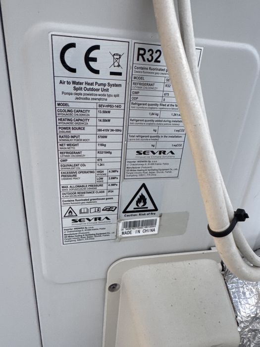 Pompa ciepła jednostka wewnetrzna + zewnertzna - Sevra split R32 (Midea), hydrobox 12/14/16 kW, 3-faz.