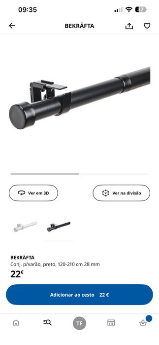 Varão de Cortina IKEA BEKRÄFTA Ajustável 120–210 cm - 5€ cada