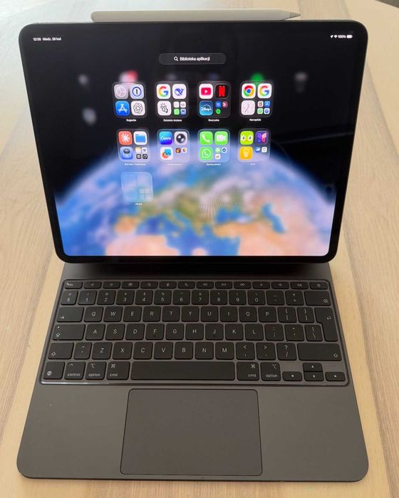 iPad Pro 13" M4 256GB Space Black → KOMPLET → Magic Keyboard + Apple Pencil Pro + skórzane etui Ochnik → bateria 97%, w doskonałym stanie