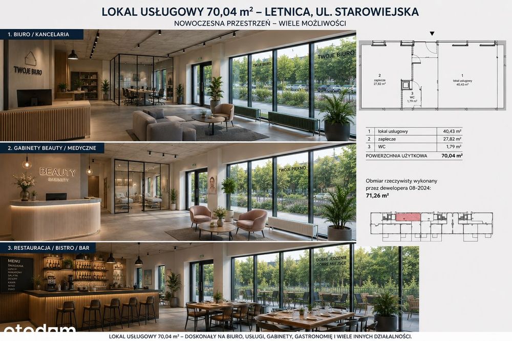 Lokal usługowy 70 m² | Letnica | 2 miejsca parkingowe | Witryny