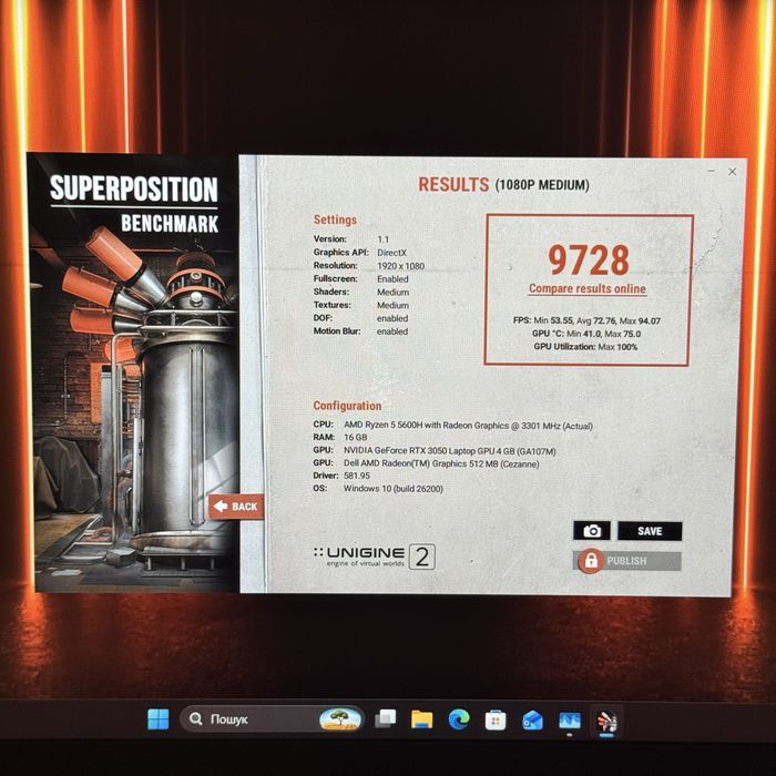 Ігровий ноутбук Dell G15 Rtx 3050, Ryzen 5600, 512Gb, 144Hz