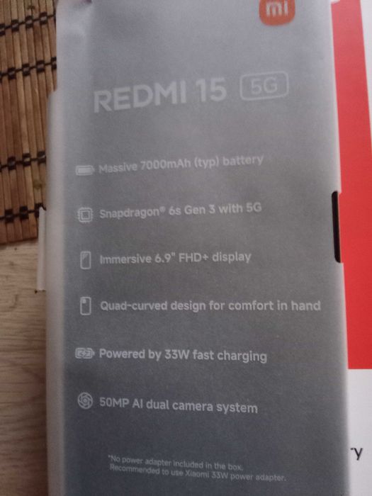 SUPER REDMI 15 5G. Ekran 6.9. Pamięć 8 \256gb. Bateria 7000.