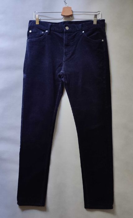 Granatowe sztruksowe spodnie proste nogawki klasyczne rozmiar 31