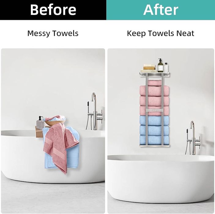 Wieszak na ręczniki, ścienny, duży do łazienki, 76 cm