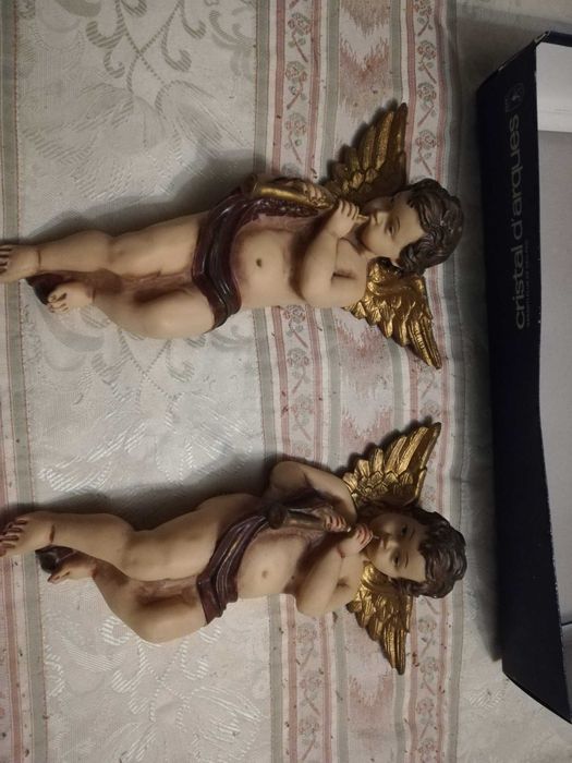 Conjunto 2 anjos pintados à mão