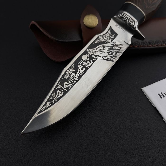 Ніж мисливський туристичний шкіряний чохол 65х13 Вовк Нож охотничий