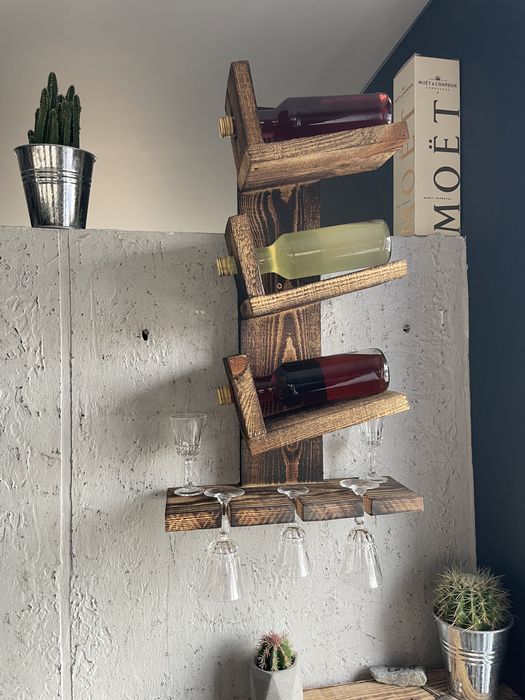 Półka loft barek na alkohol wino kieliszki deska opalana