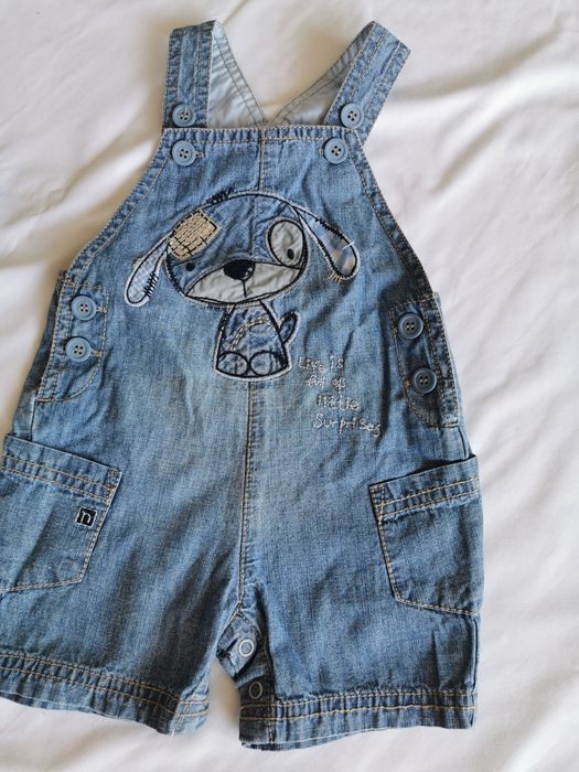 Ogrodniczki krótkie jeansy Piesek 3 -6m 62-68 j nowe Next