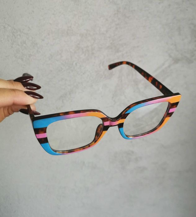 Okulary duże kwadratowe okulary damskie kolorowe Retro vintage zerówki