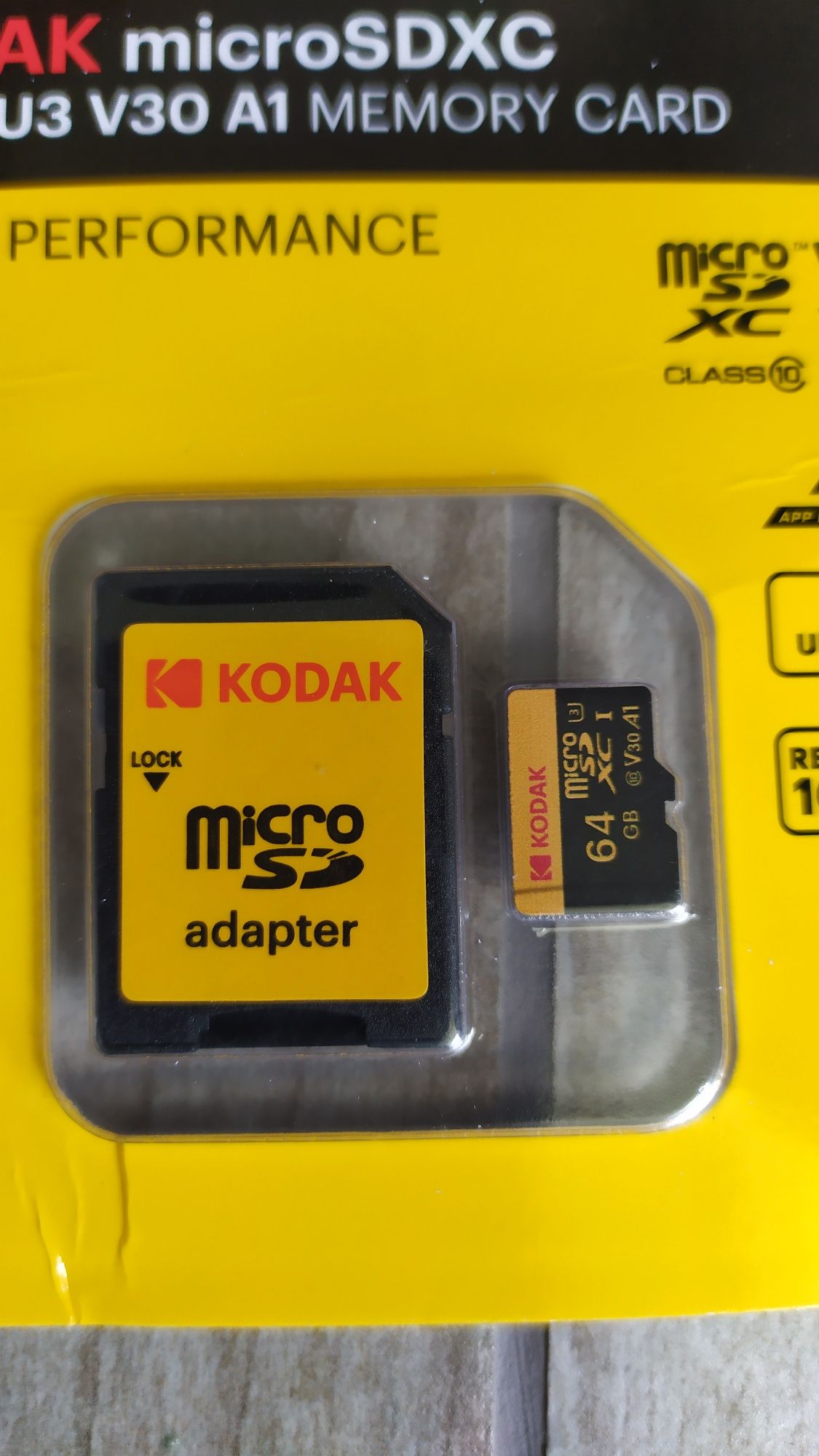 Карта памяти 64 Гб Kodak MicroSD скоростная 4K в телефон камеру и т.п ...