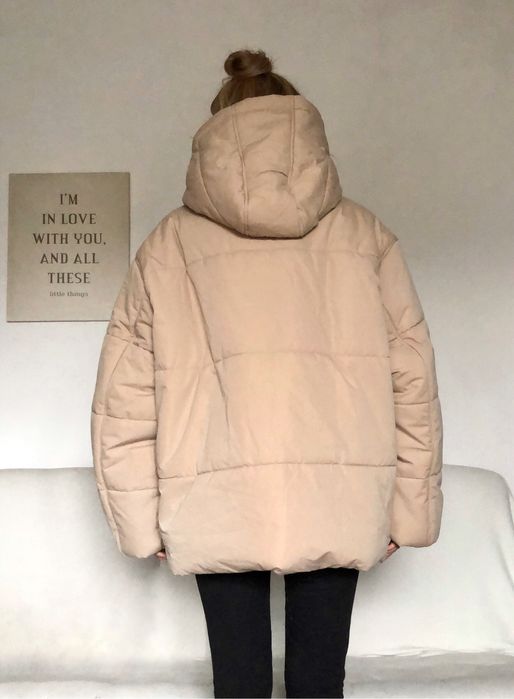 Beżowa kurtka puchowa z kapturem Asos Design 44 XXL