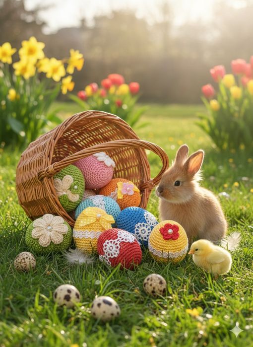 Pisanki ozdobione szydełkiem