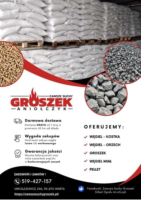 GROSZEK 8-25mm 26MJ |  węgiel Groszek do pieców z podajnikiem | WORKOWANY
