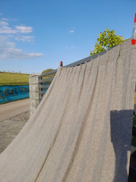 Zasłona szara GRUBA strukturalna na taśmie – elegancka, stan bdb