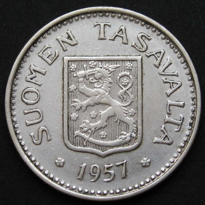 Finlandia 100 marek markkaa 1957 - DRZEWA , LAS - srebro