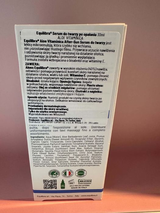 Equilibra Aloe Vitaminica serum do twarzy po opalaniu
