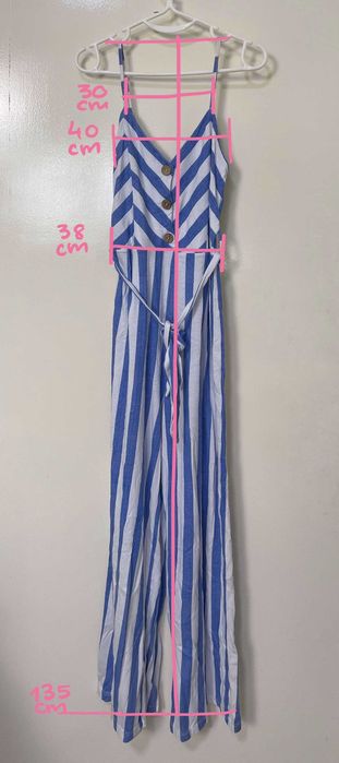 Macacão Algodão Riscas Azul Branco c/ cinto, M