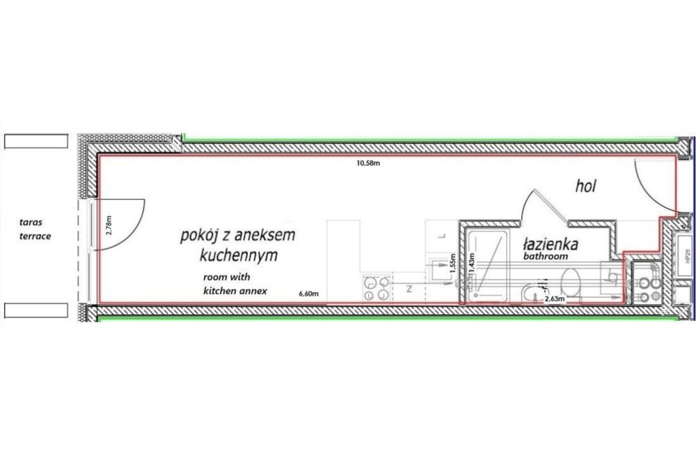 Klimatyzowane studio 27,6m2 ul. Kościuszki 22