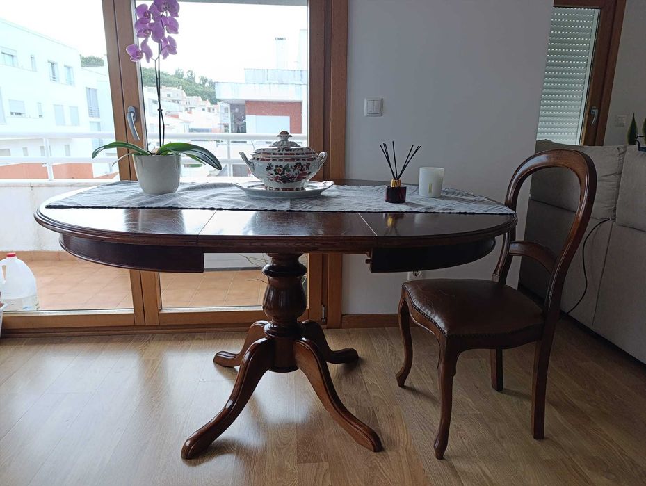 Móvel de madeira de carvalho castanho | Mesa de jantar com cadeiras
