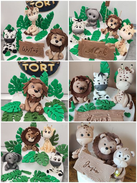 Safari figurki dekoracyjne ozdoby na tort z masy cukrowej