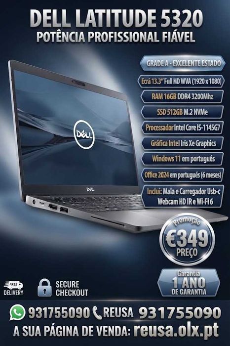 Dell Latitude 5320 | 11.ª Gen | 13.3" FHD IPS | i5-1145G7 | 16 GB | NVMe 512 GB | Mala | W11