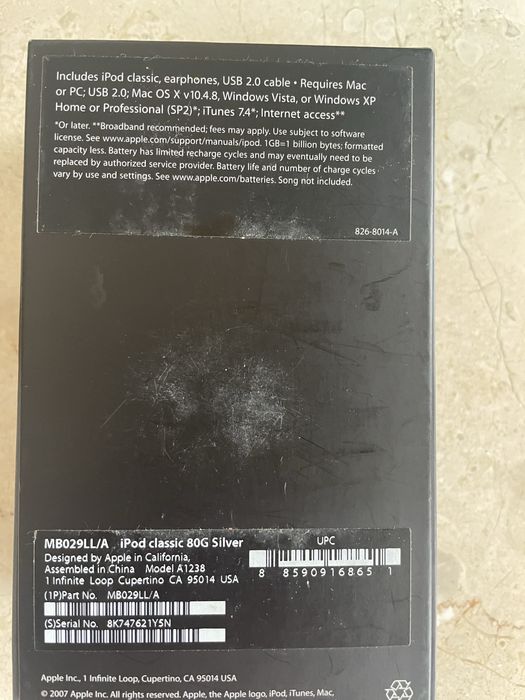 Apple Ipod classic Silver 80GB 6th gen A1238 MB029LL/A mp3 плеєр