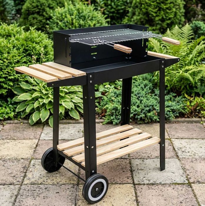 Grill Węglowy Ogrodowy Na Kółkach NOWY Półki Duży 5w1 Stalowy + GRATIS Rożen