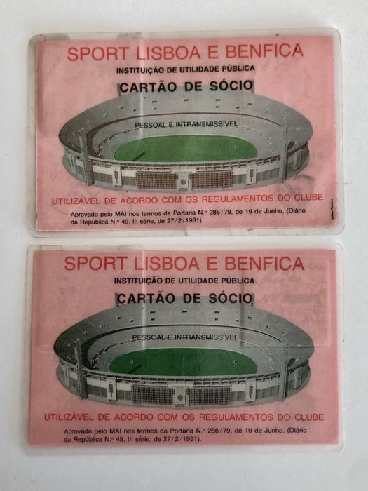 2 bilhetes sócio do Benfica. Antigo