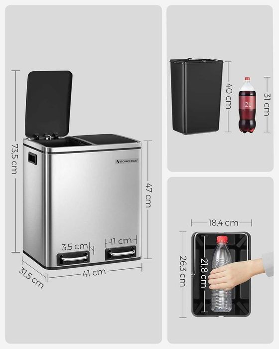 Nowy kosz na śmieci / 30L / 2 komory / pojemnik / wiaderko / W34!