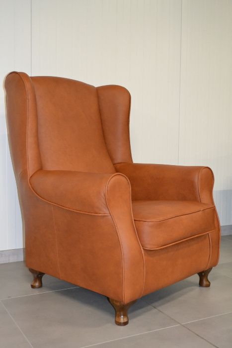 Fotel Uszak Uszatek kominkowy naturalna skóra styl klasyczny PRODUCENT