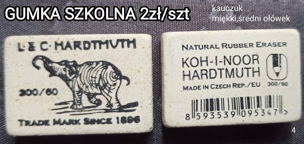 Gumka szkolna do ołówka.