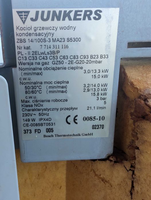 Junkers ZBS 14/100S-3 MA23 - części: naczynie wzbiorcze, wymiennik, wentylator, pompy itp