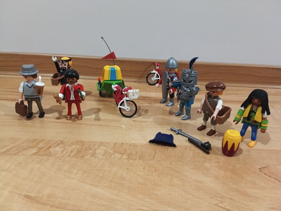 Zestaw Playmobil figurki kolekcjonerskie ludziki rower z przyczepką