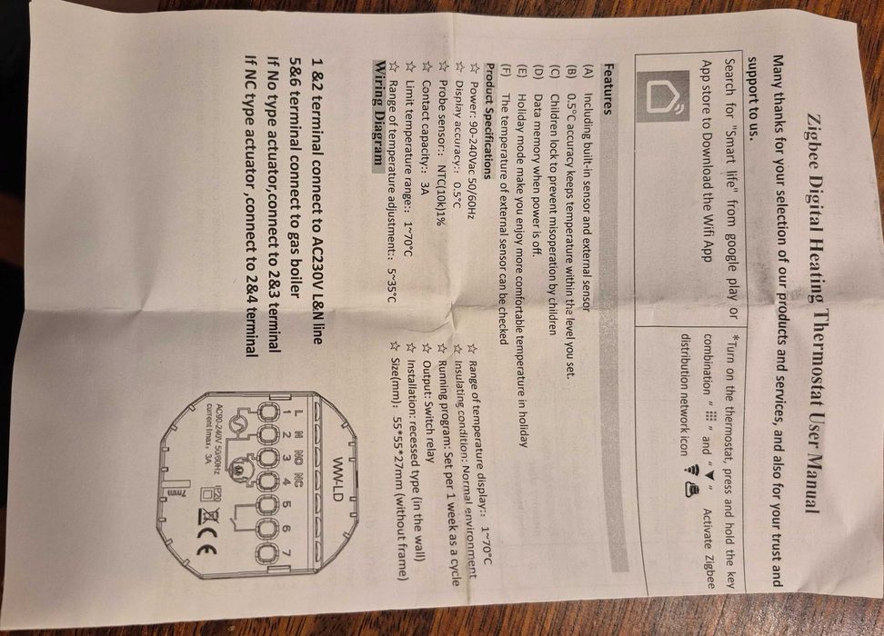Sterownik termostat pokojowy Zigbee TUYA 3A ECO