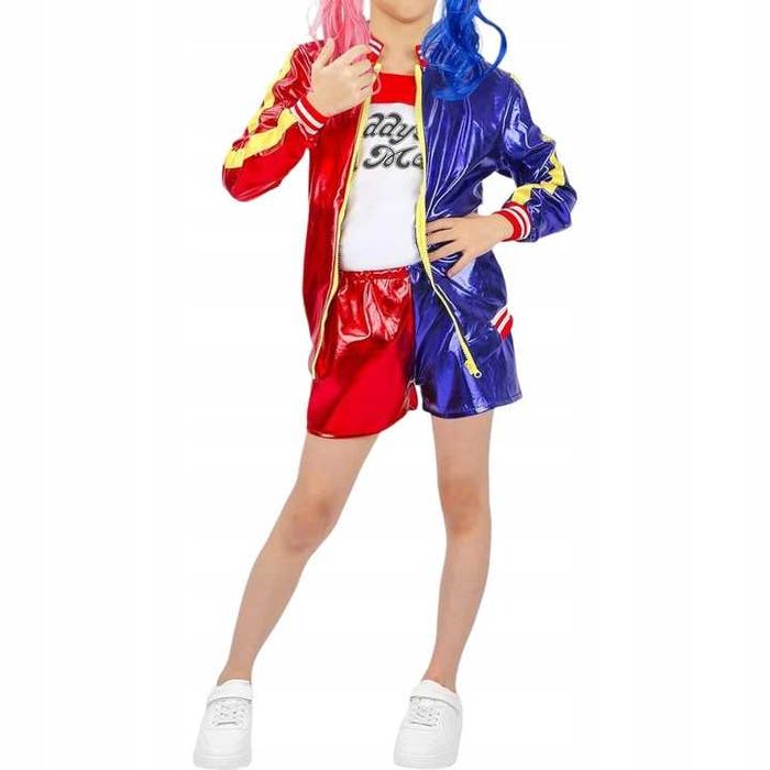 Strój kostium przebranie na bal Harley Quinn + peruka r.M 122/128