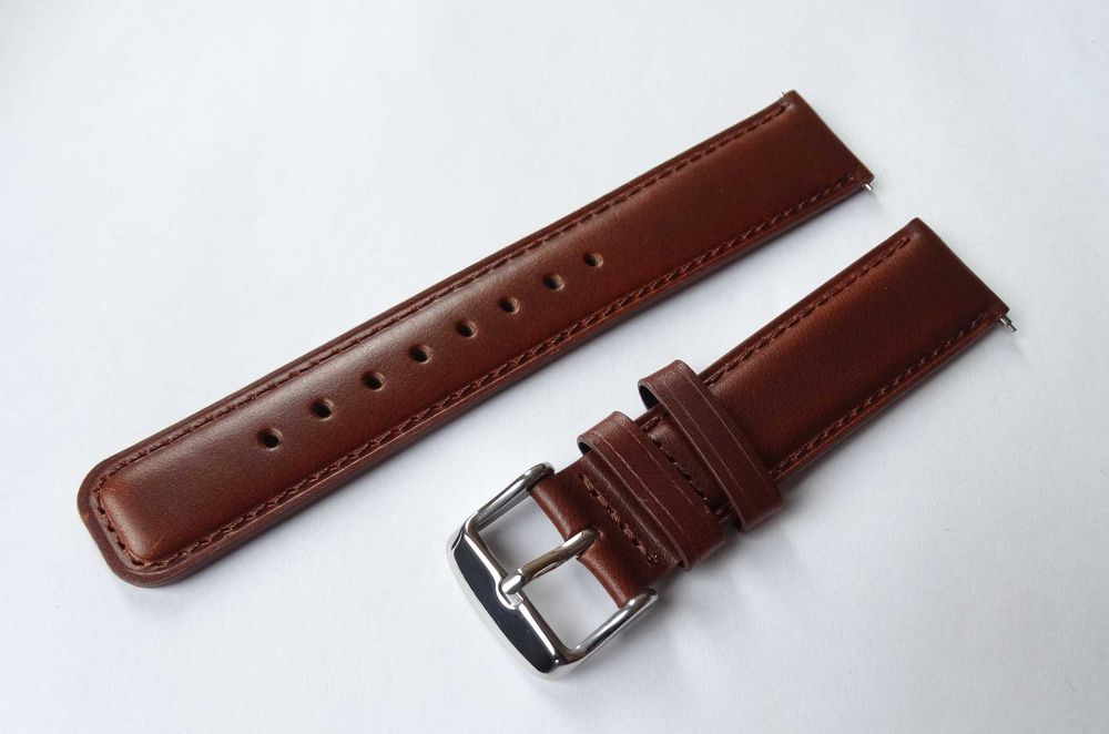 Pasek skórzany do zegarka 20mm brązowy gładki teleskopy szybki montaż