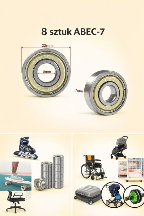 Łożyska 608ZZ ABEC-7 kulkowe do rolek deskorolki hulajnogi 8 szt