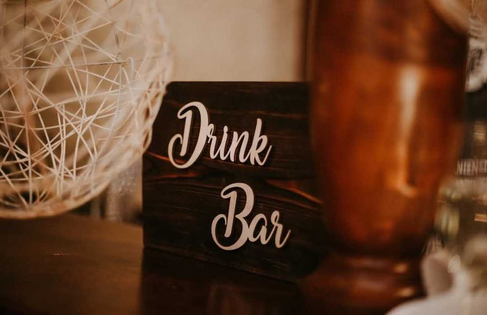 Tabliczki słodki stół, wiejski stół, drink bar, księga gosci