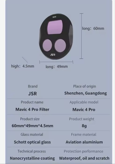 Filtr nd16PL dla Mavic4Pro