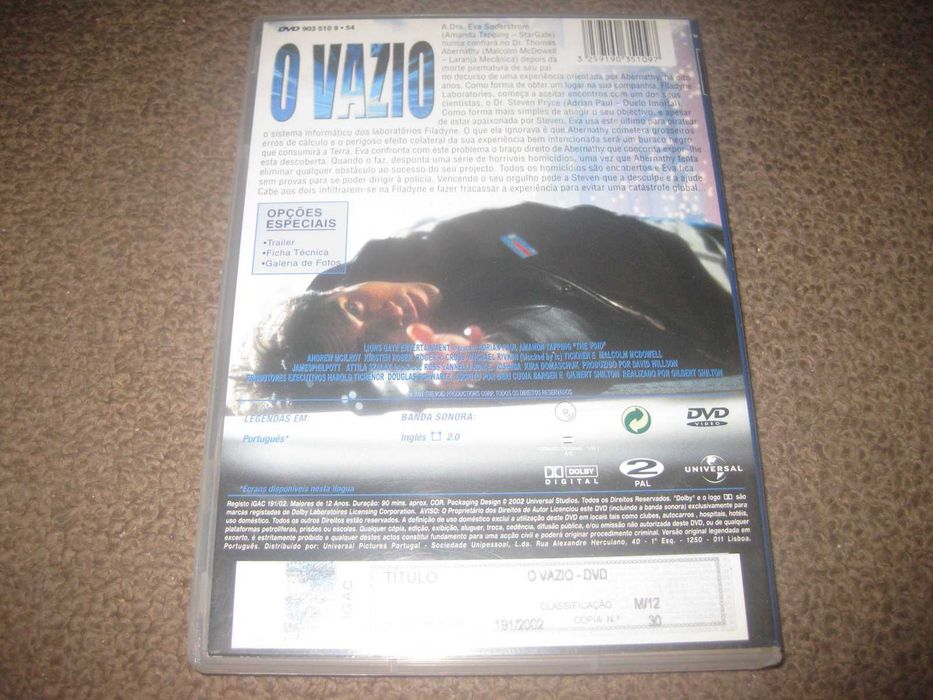 DVD "O Vazio" com Adrian Paul/Raro!