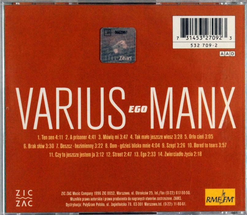 (CD) Varius Manx - Ego (Zic Zac) 1996r.
