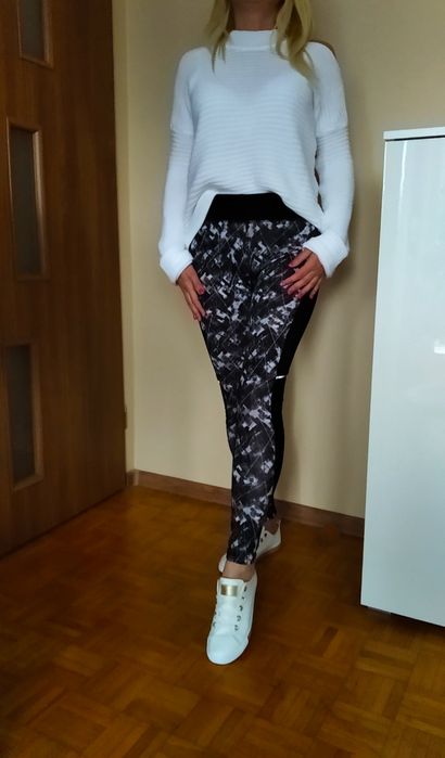 Gratis wysyłka BAJECZNE spodnie legginsy damskie czarne tiul wzory M L